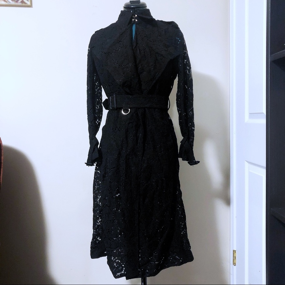 Black Lace Belted Trench Coat